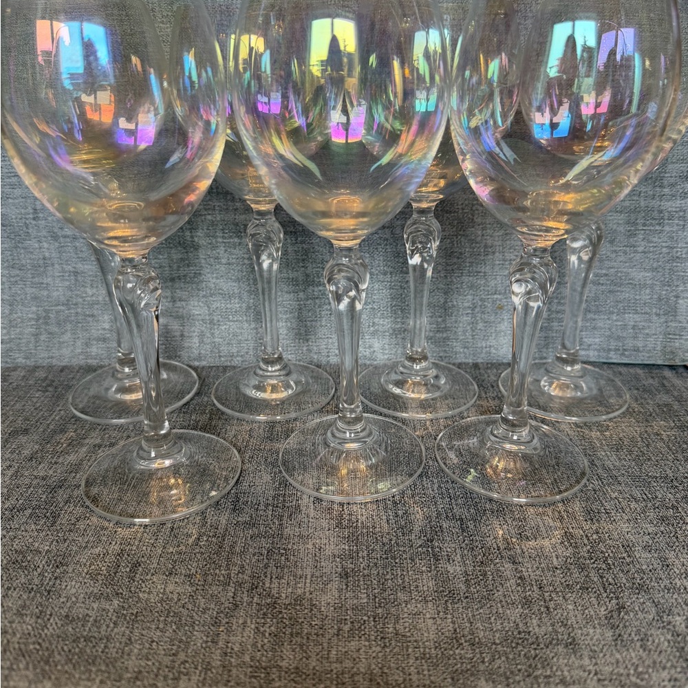 Set of Iridescent Vintage Colony Bijioux Wine Glasses - Clear with Rainbow Sheen